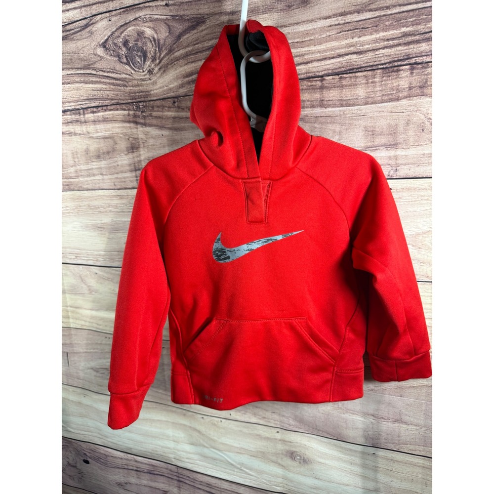 Nike Dri-FIT Toddler Boys Red Pullover Hoodie Swoosh Logo Size 24M